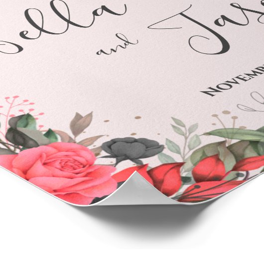 ようこそ私たちの結婚ピーチオレンジのフローラへ結婚 ポスター (角)