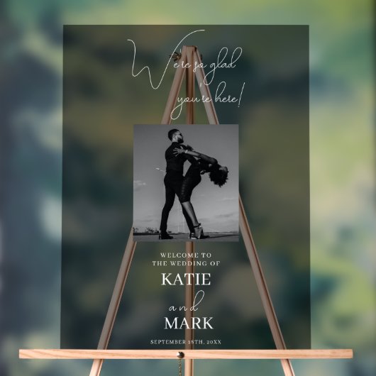 ようこそ私たちの結婚フォトバナー曇り黒 アクリルサイン (ニュートラル)