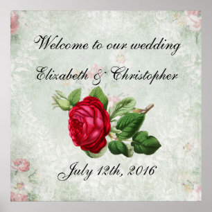 ようこそ私たちの結婚ヴィンテージレッドローズ ポスター