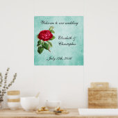 ようこそ私たちの結婚ヴィンテージレッドローズ ポスター (キッチン)