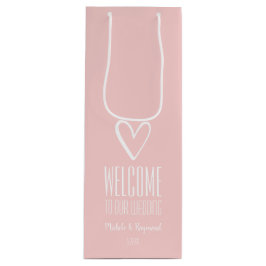 ようこそ私たちの結婚赤面ピンク ワインギフトバッグ