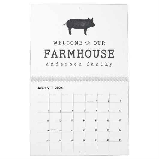 ようこそ私たちの農家の国の豚素朴豚へ カレンダー (1月 2026)