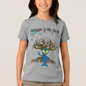 ようこそ私のワールドブルーエイリアン平和サインへ トライブレンドＴシャツ (正面)