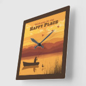 ようこそ私の幸せな場所へ スクエア壁時計 (傾斜)