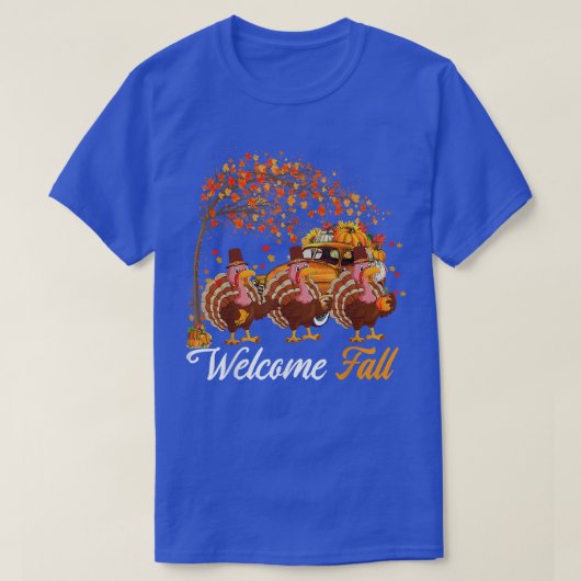 ようこそ秋の木3つの七面鳥とカボチャPi Tシャツ (デザイン正面)