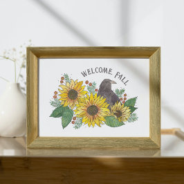 ようこそ秋ひまわり花とカラスのダウンロード ポスター