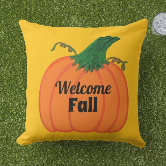 ようこそ秋オレンジカボチャの家族の名前 アウトドアクッション (芝生)