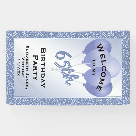 ようこそ第65番クール目の数字のパターン-青/白 横断幕 (横)