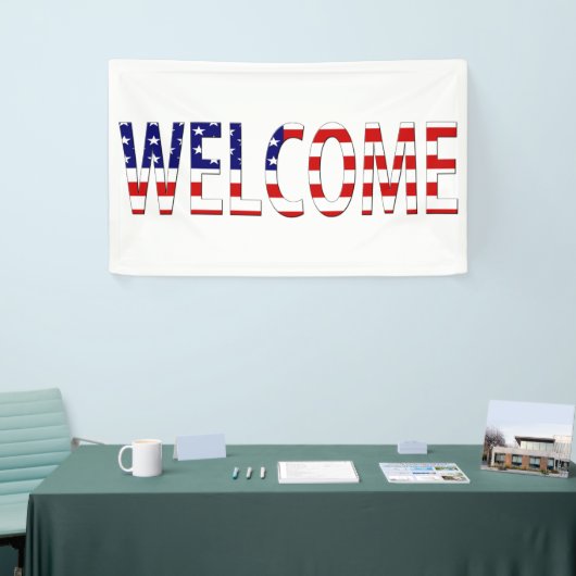 ようこそ米国国旗(h) bnrcntにオーバーレイ 横断幕 (トレードショー)