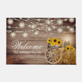 ようこそ素朴- Wood Barrel and Sunflowers ドアマット (正面)