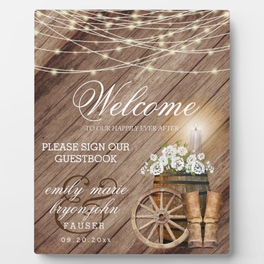 ようこそ素朴- Wood Barrel & String Lights フォトプラーク (正面)