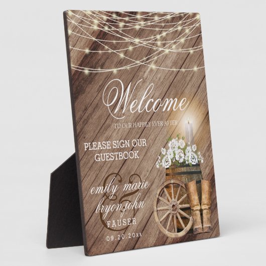 ようこそ素朴- Wood Barrel & String Lights フォトプラーク (側面)