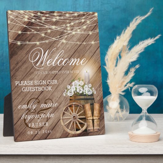 ようこそ素朴- Wood Barrel & String Lights フォトプラーク (側面)