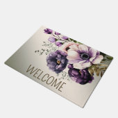 ようこそ紫色のピンクの花ゴールデンエレガント ドアマット (アングル)