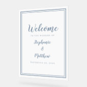 ようこそ結婚のエレガントシンプルダスティブルー アクリルサイン (傾斜)