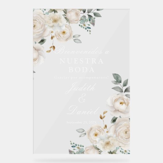 ようこそ結婚のサインインスペインの アクリルサイン (正面)
