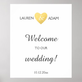 ようこそ結婚のサインフェイク金ゴールドハート、名前をカスタムする ポスター