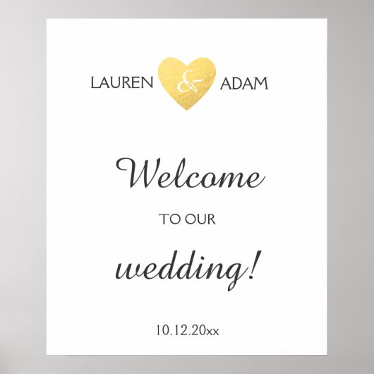 ようこそ結婚のサインフェイク金ゴールドハート、名前をカスタムする ポスター (正面)