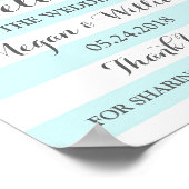 ようこそ結婚のサインブルーの花ストライプの花 ポスター (角)