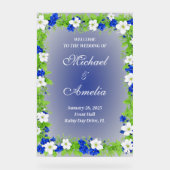 ようこそ結婚のサインブルー白い緑のボホフローラ アクリルサイン (正面)