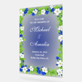 ようこそ結婚のサインブルー白い緑のボホフローラ アクリルサイン (傾斜)