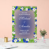 ようこそ結婚のサインブルー白い緑のボホフローラ アクリルサイン (ウェディング)