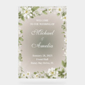 ようこそ結婚のサインホワイトオリーブグリーンボホフローラ アクリルサイン (正面)