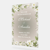ようこそ結婚のサインホワイトオリーブグリーンボホフローラ アクリルサイン (傾斜)