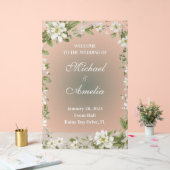 ようこそ結婚のサインホワイトオリーブグリーンボホフローラ アクリルサイン (ウェディング)