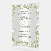 ようこそ結婚のサインボホホワイトオリーブグリーンフローラ アクリルサイン (傾斜)