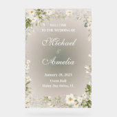 ようこそ結婚のサインボホ白い緑のオリーブフローラ アクリルサイン (正面)