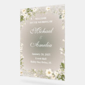 ようこそ結婚のサインボホ白い緑のオリーブフローラ アクリルサイン (傾斜)