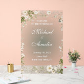 ようこそ結婚のサインボホ白い緑のオリーブフローラ アクリルサイン (ウェディング)