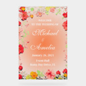 ようこそ結婚のサインレッドイエローオレンジピンクフローラ アクリルサイン (正面)