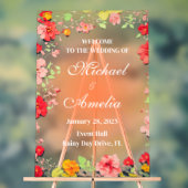 ようこそ結婚のサインレッドイエローオレンジピンクフローラ アクリルサイン (ニュートラル)