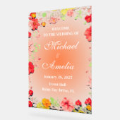 ようこそ結婚のサインレッドイエローオレンジピンクフローラ アクリルサイン (傾斜)