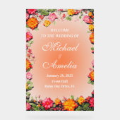 ようこそ結婚のサインレッドイエローオレンジフローラ アクリルサイン (正面)