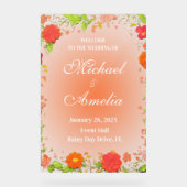 ようこそ結婚のサインレッドグリーンオレンジフローラボー アクリルサイン (正面)