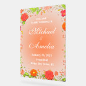 ようこそ結婚のサインレッドグリーンオレンジフローラボー アクリルサイン (傾斜)