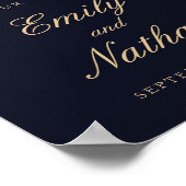 ようこそ結婚のサインヴィンテージ金ゴールドネイビーフローラ ポスター (角)