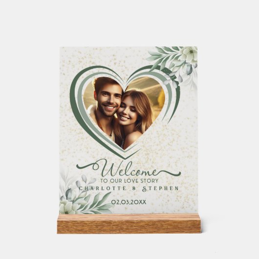ようこそ結婚のサイン私たちの愛の写パーソナライズされた真 アクリルサイン (正面)