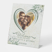 ようこそ結婚のサイン私たちの愛の写パーソナライズされた真 台座サイン (正面)