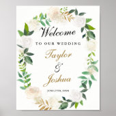 ようこそ結婚のサイン赤面金ゴールド水色 ポスター (正面)