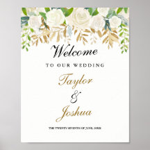 ようこそ結婚のサイン金ゴールドフローラリーフの水色