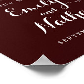 ようこそ結婚のサイン金ゴールド紙吹雪ブルゴーニュフローラ ポスター (角)