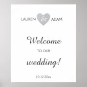 ようこそ結婚のサイン銀グリッターハートカスタム、 ポスター (正面)