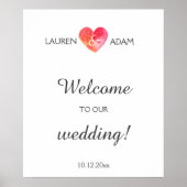 ようこそ結婚のサインwatercoloハート、名前をカスタムする ポスター (正面)