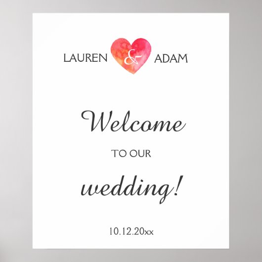ようこそ結婚のサインwatercoloハート、名前をカスタムする ポスター (正面)