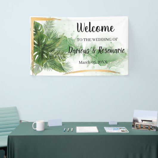 ようこそ結婚のトロピカルパーム旗 横断幕 (トレードショー)