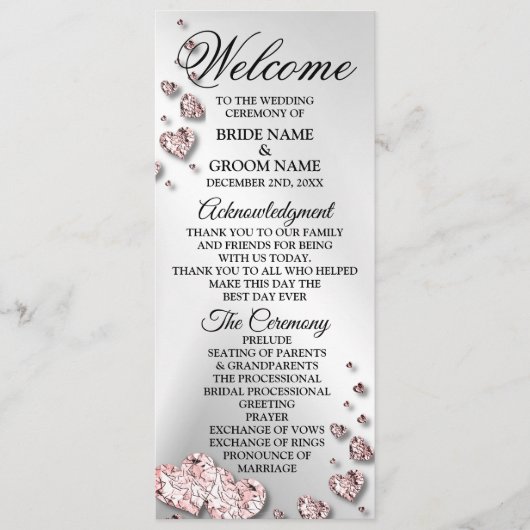ようこそ結婚のピンクの桃の光沢のあるハート幾何学的 プログラム (正面)